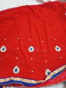 beautiful party wear red saree with blouse
