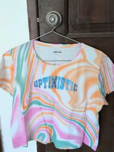 Tie-Dye "Optimistic" Cropped T-Shirt