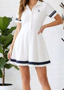 Cute Korean style White Dress with Navy Trim