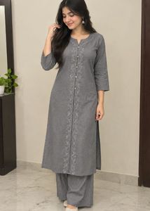 Elegant Grey Embroidered Kurta