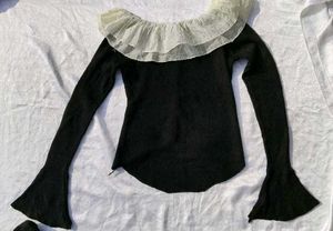 Elegant korean Ruffle Collar Knit Top