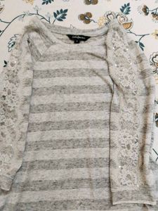Striped Lace Sleeve Top