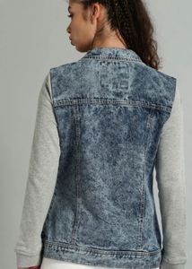 Denim Jacket with Knit Sleeves