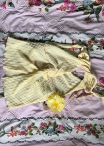 Yellow Ribbed Twist Front Crop Top