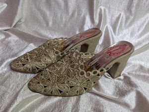 Sparkling Gold Embellished Mules
