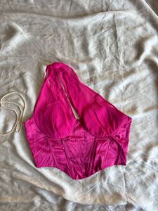 Chic Hot Pink Halter Neck Corset Top