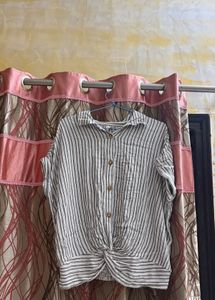 Striped Knot Front Button-Up Shirt