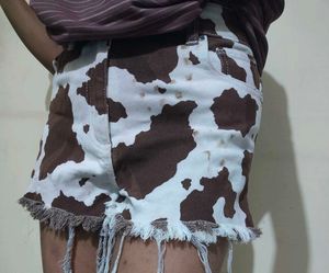Cow Print Denim shorts