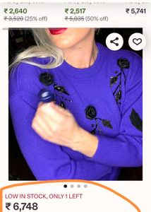 Purple Beaded Rose Sweater
