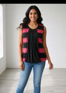 Stylish Black & Pink Striped Sleeveless Top
