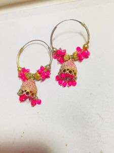 pink Hoop Jhumka Earrings