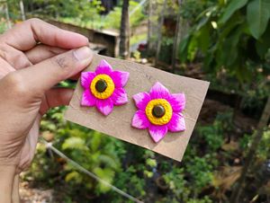 Handmade Pink Flower Earrings
