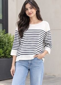 Sparkly Striped Deep neck Long Sleeve Top