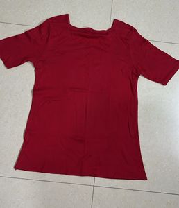 Red Square Neck Top
