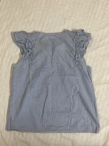 Blue Striped Ruffle Sleeve Top