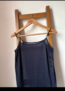 elegant Navy Slip Dress with Ruffle