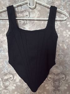 Chic Black Ribbed Corset Top