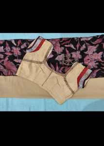 Designer Beige Blouse with Floral Saree