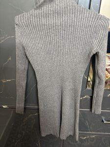 Gray Ribbed Knit Mini Dress