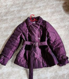Elegant Purple Puffer Jacket with Belt