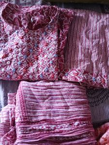 Pink Printed Kurta with Embroidered