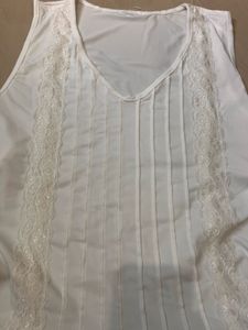 White Lace Trimmed V-Neck tops
