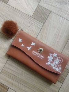 Cute Brown Wallet with Pom Po