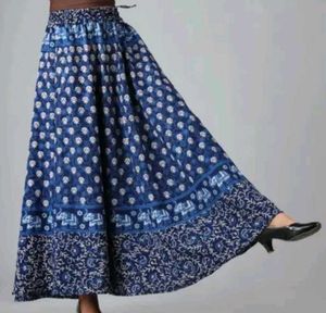 Boho Blue Printed Maxi Skirt