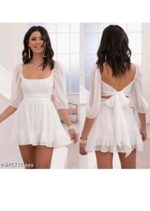 Chic White Puff Sleeve Mini Dress