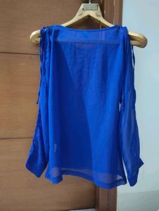 Royal Blue Sheer Cut Out Sleeve Top💙