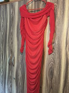 Stunning Red Ruched Off-Shoulder Maxi Dress
