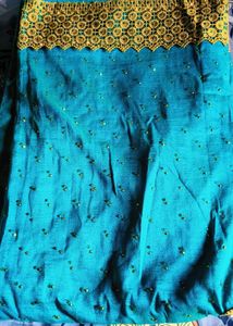 Teal Saree with Gold Border,bridal heavy sare