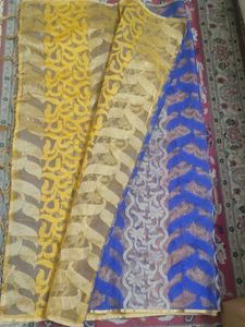 Elegant blue and yellow saree