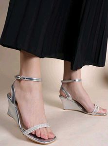 Sparkling Silver Wedge Sandals