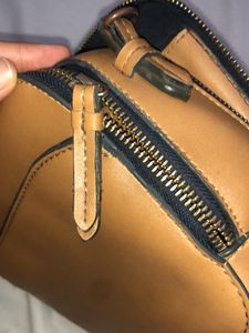 Leather Sling Bag Sturdy With 2 Zippers