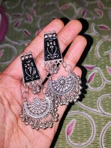 Oxidised Silver Jhumka Earrings