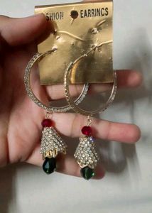 White And Green Dangler Earring