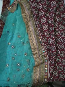 Embellished Saree with Net and Mirror Work