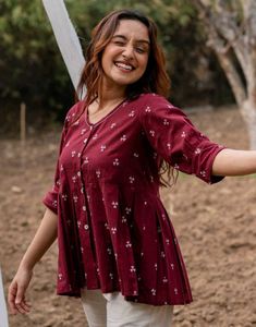 Maroon Printed peplum top/Kurta