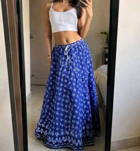 Blue Printed Maxi Skirt