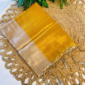 Luxurious Mustard Yellow Tissue Cotton Saree