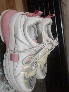 Stylish White &amp; Gold Chunky Sneakers