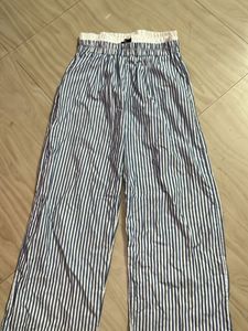 Blue & White Striped Wide Leg Pants