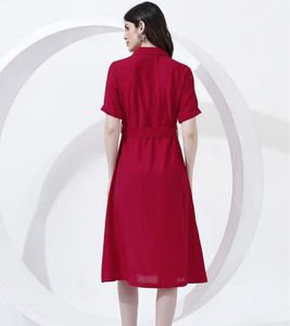 Elegant Red Shirt Dress with Belt