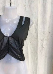 Chic Black Ruched Mesh Tank Top