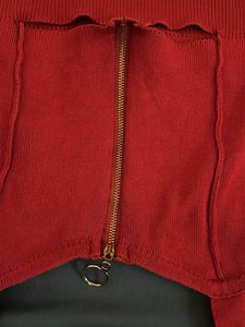 Red Zip-Up Knit Crop Top