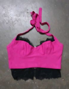 Hot Pink Lace Halter Bra Top