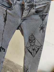 Custom Spiderman Graphic Grey Jeans