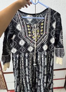 Black &amp; White Printed Kurta Set with Dupatta