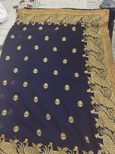 Elegant Navy Blue Embroidered Saree